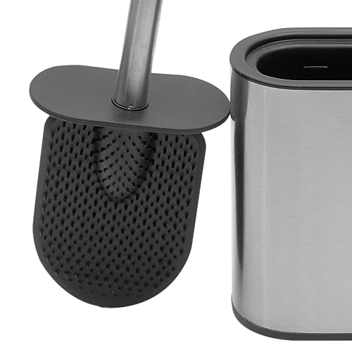 Image of Half Size Stainless Steel Toilet Brush Holder with Flexible Rubber Brush Head, Black by Home Basics