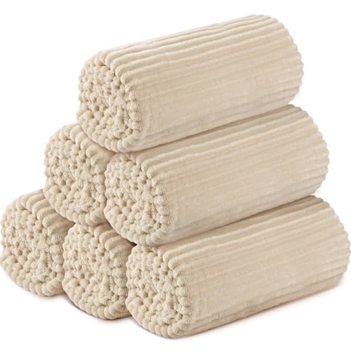 Buryeah 6 Pcs Flannel Throw Blanket Bulk 50 x 60 in Sleepover Blanket Outdoor Wedding Throw Lightweight Oeko-tex Standard 100 Certified for Sofa Homeless Gifts (Beige)