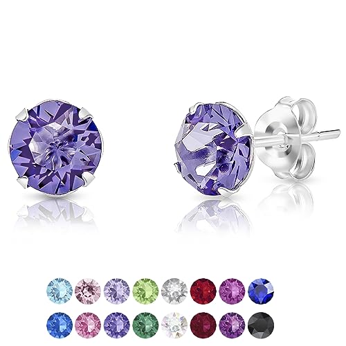 DTPSilver - Damen Ohrringe 925 Sterling Silber und mit Kristallen von Swarovski® Elements 6 mm Runde Ohrstecker - Farbe : Tansanit