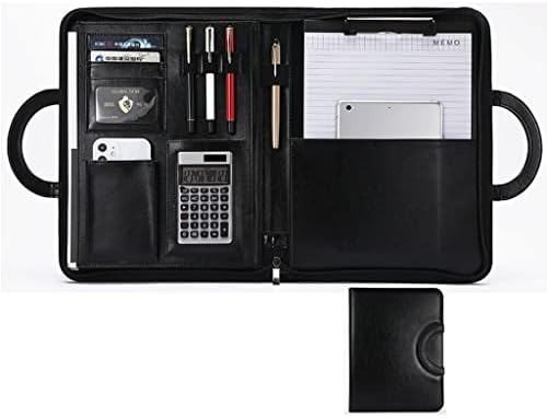 A4 Leather Portfolio Binder Padfolio Business Document Planner Leather Portfolio Folder Organizer with Zipper and Calculator for Women Men Gift Resume Portfolio (Color : Black, Size : 12 Digit Solar