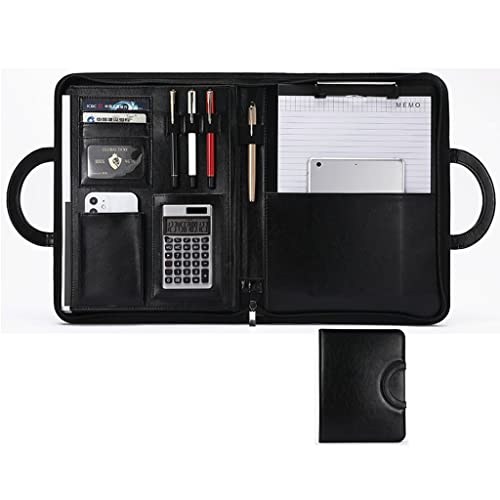 A4 Leather Portfolio Binder Padfolio Business Document Planner Leather Portfolio Folder Organizer With Zipper And Calculator For Women Men Gift Resume Portfolio (Color : Black, Size : 12 Digit Solar #TOP1