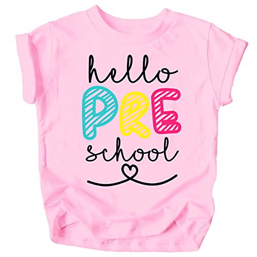 Olive Loves Apple Hello Preschool First Day of School Gift Back to School Pink Shirt 4T