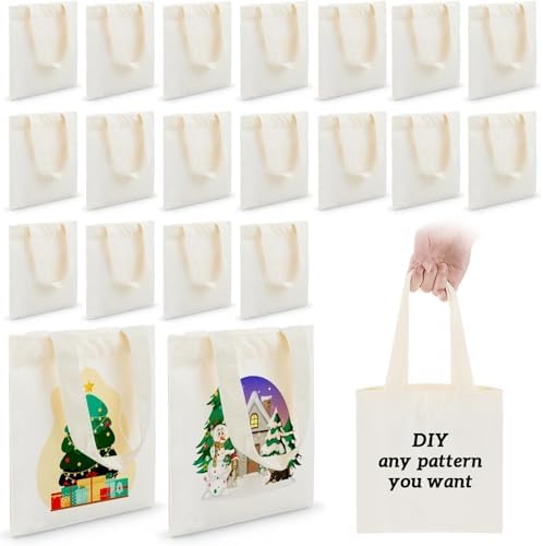 Amylove 24 Pcs 8.5 x 8 Inch Mini Tote Bag Blank Canvas Tote Bags Reusable Grocery Bags DIY Sacks Goody Bags for Kids