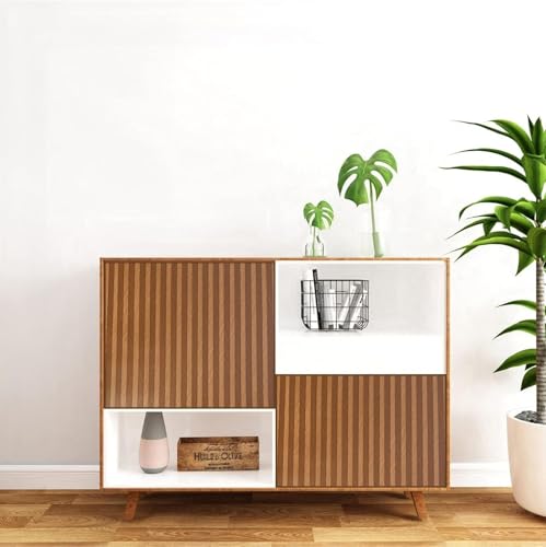 Image of HOME13 Marble Wallpaper Self Adhesive Wallpaper Waterproof Marble Sticker Removable Wallpaper Kitchen Cabinet Countertop (Brown Fluted Wood, 2 Feet x 10 Feet)