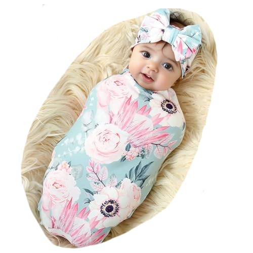 Image of Galabloomer Newborn Receiving Blanket Headband Set Baby Flower Swaddle