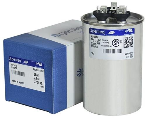 (2) Pack - GE - 55 + 7.5 uF MFD x 370 VAC Genteq Replacement Dual Capacitors Round # C35575R / 97F9973