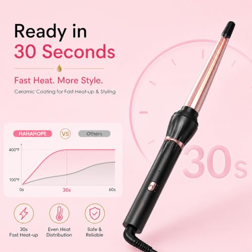 Image of Hahahope Curling Wand 1 /2-1 Inch Tapered Curling Iron, Ceramic Curling Wand Clamp-Free Hair Curler for Tight Curls, Beach Waves, Spiral & Ringlet Curls, Dual Voltage Travel Styling, 2 Heat Settings