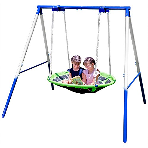 Sportspower Deluxe Kids Outdoor Flying Saucer Swing, Blue White Green