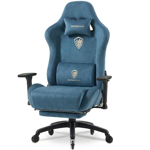 Dowinx Big and Tall Gaming Chair with Suede Fabric Breathable, Game Chairs for Adults with Oversized Thick Seat for 440lbs, Ergonomic Gamer Chair for Streaming & Long Gaming Sessions, Blue