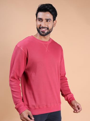 Image of Rupa Colors Waffle Texture Full Sleeves T-Shirt for Men, 100% Cotton with Breathable Fabric, Ribbed Crew Neck, Super Stretchable, Anti-Fungal Dye, Pack of 1