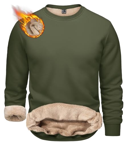 Image of TACVASEN Men's Crewneck Sweatshirt Warm Sherpa Lined Thermal Sweatshirts Heavyweight Long Sleeve Winter Fleece Pullover Shirt