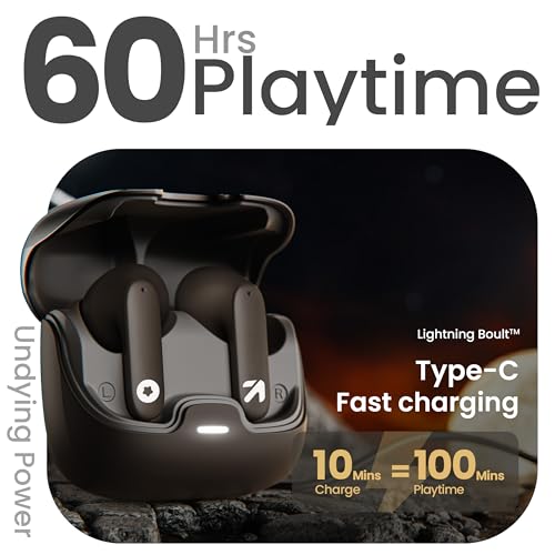 GOBOULT Z40 True Wireless in Ear Earbuds with 60H Playtime, Zen™ ENC Mic, Low Latency Gaming, Type-C Fast Charging, Made in India, 10mm Rich Bass Drivers, IPX5, Ear Buds TWS (Brown)