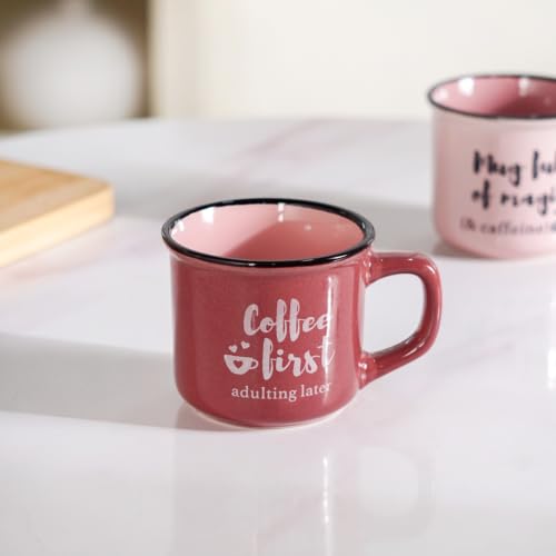 Image of Nestasia Ceramic Stackable Cups Set of 4 (170ml Each) - Quirky Quotes Tea & Coffee Cups with Glossy Finish | Microwave & Dishwasher Safe Mugs - Ideal for Gifting (Pink)