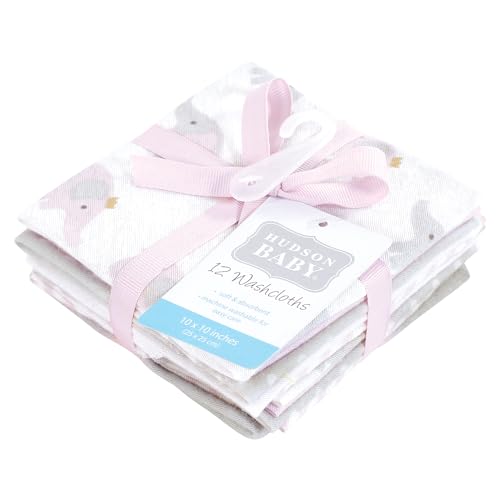 Image of Hudson Baby Unisex Baby Flannel Cotton Poly Washcloths, Lilac Elephants 12 Pack, One Size