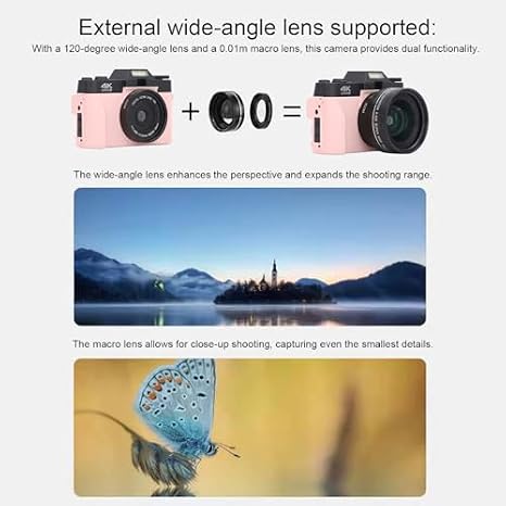 5K Digital Camera for Photography Video Auto Focus Anti-shake 48MP Vlogging Camera 3 180 Degree Folding Screen 16X Digital Zoom Travel Camera (PINK)