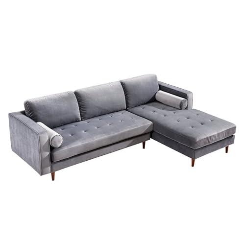 Tov Furniture The Como Collection Modern Velvet Living Room Sectional Sofa, Gray, Raf #TOP4