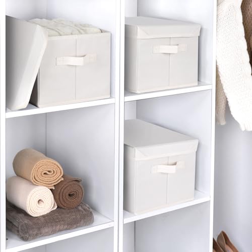 Image of WUIKE Fabric Storage Bins with Lids, Decorative Boxes, Beige, Large, 3-Pack