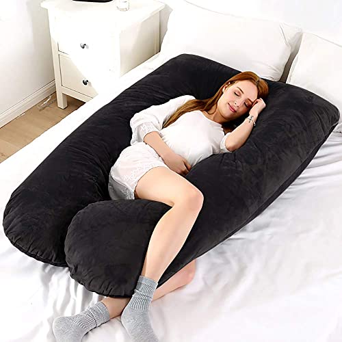 Whatsbedding Pregnancy Pillows For Sleeping, U Shaped Pregnancy Pillows Full Body Pillow For Pregnancy With Machine Washable Dutch Velvet Cover (55 Inches, Black) #TOP24
