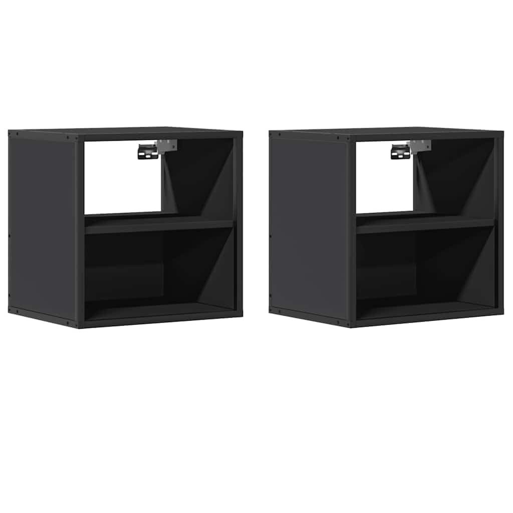 Table de chevet murale noire lot de 2 en bois et métal à 2 étagères