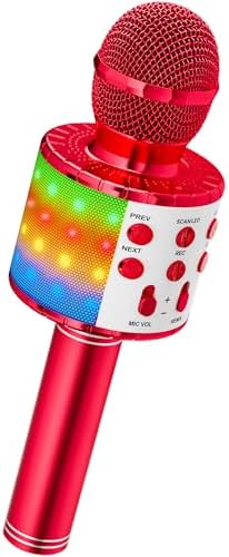Microphone Karaoké Bluetooth Avec Lumières LED - Enceinte Portable, Enregistreur, 4 Effets Vocaux | Pour Enfants Et Adultes (Couleur Champagne)