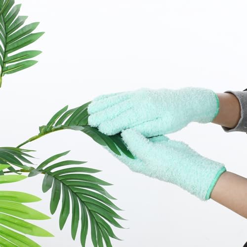 Thinp 2 Pairs Microfiber Dusting Gloves, Reusable Plant Cleaning Gloves-Washable Leaf Cleaning Gloves Gentle Dusting Mitt for Plants House Kitchen Car Blinds Lamps (Pink, Green) - Thumbnail 2