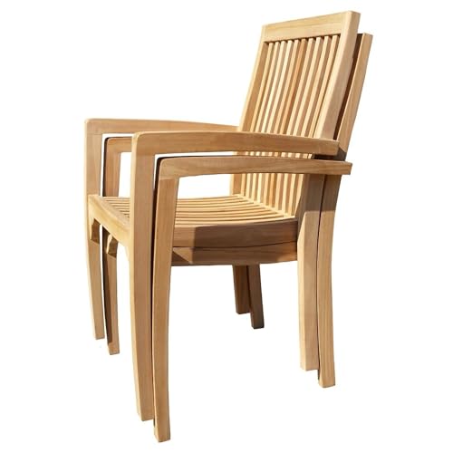 Teako Design Teak Stapelstuhl Como - 2 Stück, FLEGT-Lizenziertes Teakholz, Platzsparend stapelbar, Pflegeleichte Gartenmöbel, Outdoor-Möbel, Natürliche Patina (95 cm)