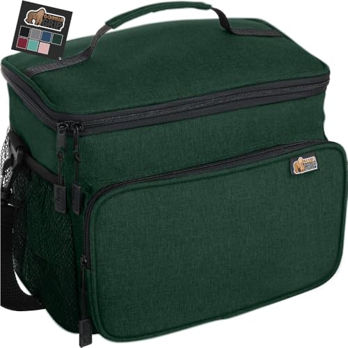 GORILLA GRIP Insulated Lunch Box Bag for Women Men, 15L, Leakproof Reusable Soft Cooler Bags, Multiple Compartments, Mesh Pockets and Adjustable Strap, Food Tote Keeps Drinks Cold, 13x9, Hunter Green