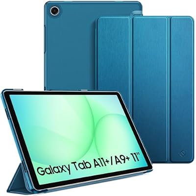 Fintie Case for Samsung Galaxy Tab A11+ Plus 11 Inch 2025/ A9+ Plus 2023, Translucent Frosted Hard PC Back Cover with Tri-fold Stand – Slim, Lightweight & Auto Wake/Sleep, Navy