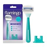 Flamingo Moisture Plus Women's Razor Set - No Shave Gel Needed - 1 Razor Handle, 1 Blade Refill, Shower Holder - Seafoam