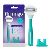 Flamingo Moisture Plus Womens Razor Set - No Shave Gel Needed - 1 Razor Handle, 1 Blade Refill, Shower Holder - Seafoam