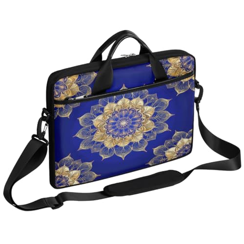 Funda para laptop Golden Mandala Flowers de 15 pulgadas, maletín delgado para computadora portátil con correa ajustable, ideal para trabajo, oficina y viajes, para hombres y mujeres
