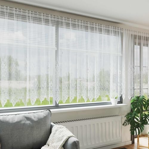 Cortina de encaje con cortinas florales blancas de poliéster, 160 x 750 cm, para salón, dormitorio, oficina, con protección visual y diseño translúcido