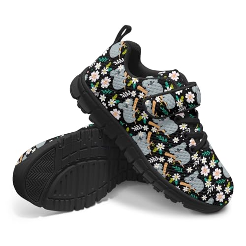 Boys Girls Sneakers Kids Breathable Lightweight Strap Tennis Athletic Running Shoes Koala Floral Pattern4