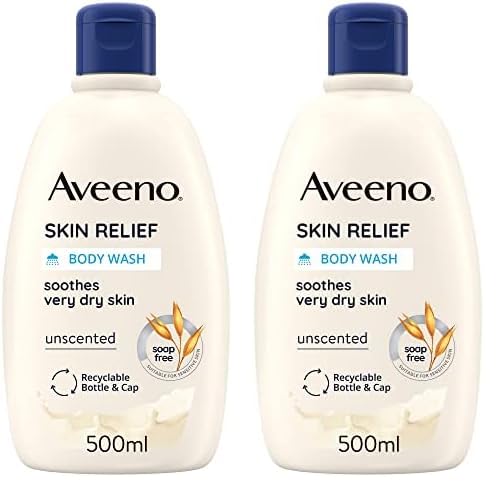 Aveeno Skin Relief Body Wash, (500 ml), gel de ducha con avena que hidrata la piel seca y limpia con suavidad, fórmula hipoalergénica sin jabones, tintes o fragancias (Paquete de 2)