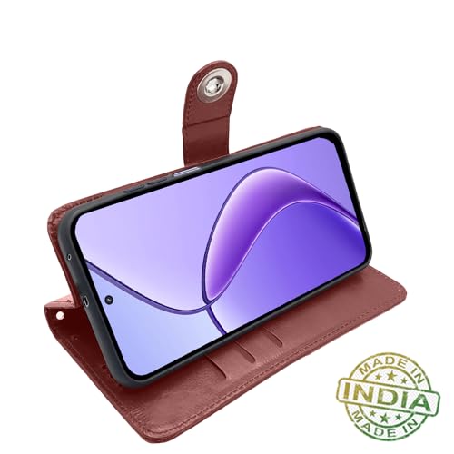 Image of Pikkme Flip Cover Leather Finish | Inside TPU with Card Pockets | Complete Protection Button Flip for Realme Narzo 70x 5G / N65 / Realme 13 /12 /12X 5G /C65 (Brown)