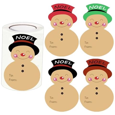 Self-Adhesive Gift Tags Snowman Stickers for Christmas, Kraft to from Labels for Gift Wrapping, 2 x 3.1 Inches, 100 Count Cover