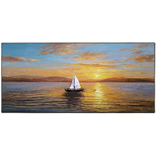 Peinture à l'huile sur toile SAAKO fait main paysage océan coucher de soleil