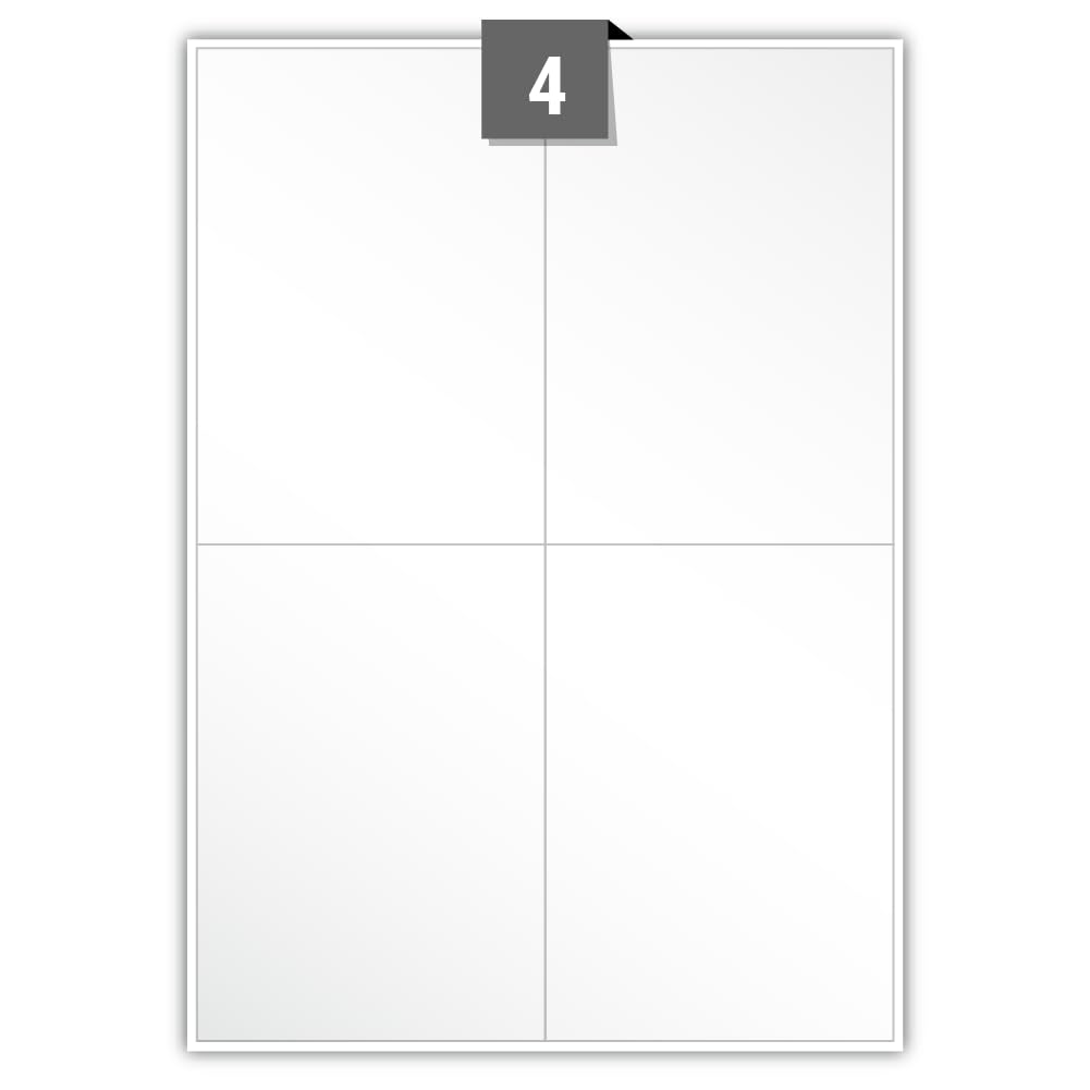 Matt White Polyester - Peelable Adhesive - Plain Sheets - 4 Rectangle Labels per A4 Sheet - Label Size 105.00 mm x 148.50 mm