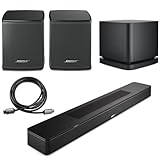 Bose Smart Soundbar, Black, Bundle with 2X Wireless Surround Speakers, Bass Module 500, 6' HDMI 2.0 Cable