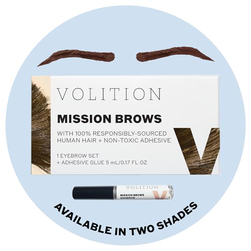 Volition Beauty Mission Brows in Dark Brown | Eyebrow Wigs with 100% Responsibly-Sourced Human Hair & Non-Toxic Adhesive | Long-Lasting Realistic False Alternative with Easy Application | Mink-Free