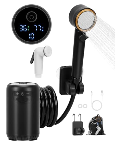 SUPAREE Ducha de Camping Portátil Ducha Camping USB Ducha Portatil Recargable con 8000mAh Batería Recargable con Pantalla Inteligente de Temperatura y Potencia Camper Viajes Lavado de Coches