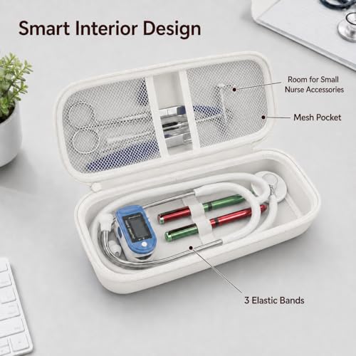 Image of ALKOO Stethoscope Case for 3M Littmann Classic III /Cardiology IV, White | for MDF Acoustica Stethoscopes, for Nurses, Doctors, Nursing School Essentials, Students, Clinic, EMS, Travel, Hard Bag Only