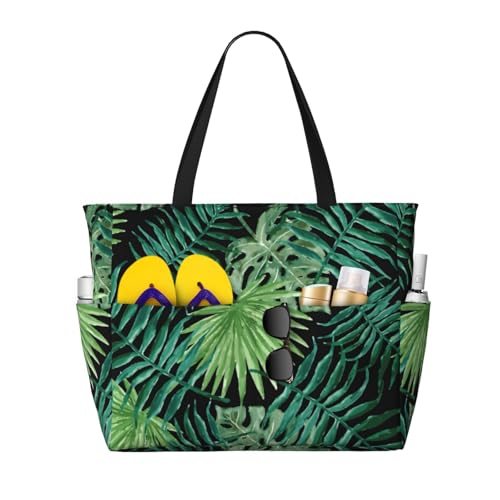 transparent palm leaf pattern print Large Waterproof Beach Bag for Women Tote Bag for Travel Vacation fun Travel Bag