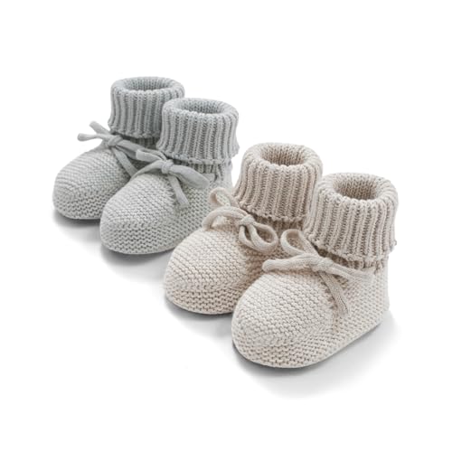 Avibae Baby Booties, Newborns Cotton Kint Fall Winter Shoes 2 Pairs, Warm Boy Girl Infant Shoes for...
