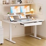 GTRACING Electric Standing Desk with Drawers, 48 x 24 Inches Height Adjustable Computer Desk with Monitor Stand, Laptop Stand, Sit Stand up Desk with Memory Preset for Home, Office, White