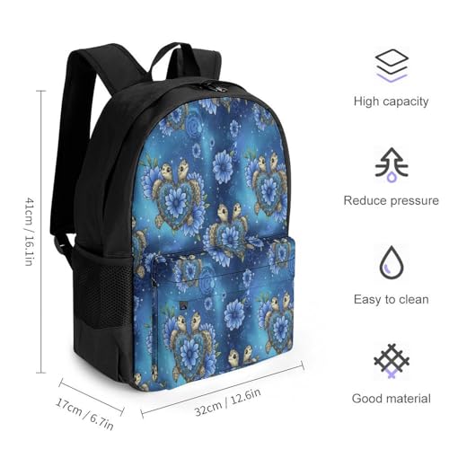 Backpack for Women Men, Blue Flowers Sea Turtle Love Reusable Lightweight Daypack for Commuting, Travel, Funny Breathable Shoulder Bag2