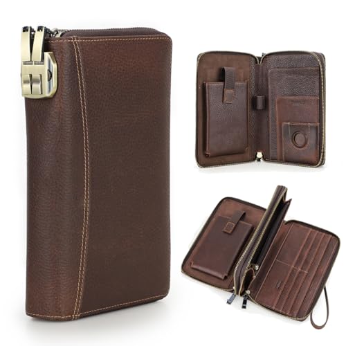 CONTACTS Full Grain Leather Airtag Passport Holder Travel Clutch Wallet with Code Lock Phone Organizer Large Wristlet Zipper RFID Purse