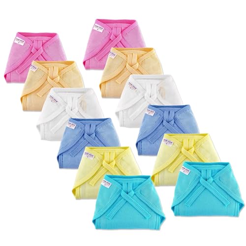 Image of pom-pom SWEET HEARTS Tie up Nappy For Babies, Reusable, Washable Soft Muslin Cotton Nappy /Langot for New Born Baby | Gentle on Baby Skin | Helps in Potty Training | 3-6 months | Pack of 12 | Dyd