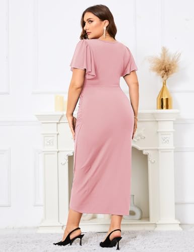Image of ZOMVA 2024 Plus Size Cocktail Dress Comfortable Bell Sleeves Wedding Guest Square Neck Semi Formal