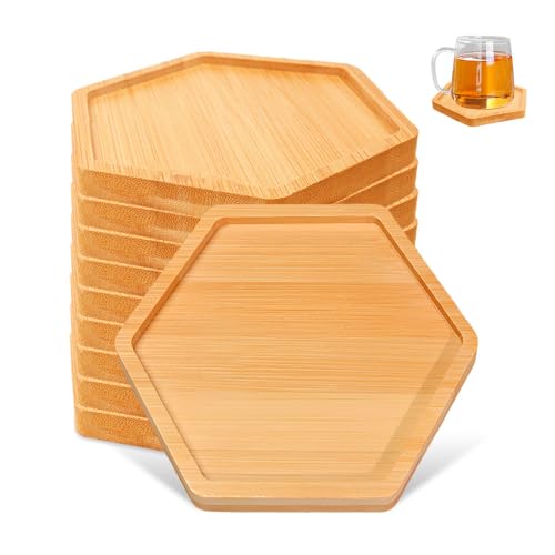 HMCEY 10 Pezzi Sottobicchieri Bambù,Sotto Bicchieri da Tavola,Caffe,Sottobicchieri per Mosaico,Candele,Tazze,Fai Da Te,Birra,Natalizi,Vetro,Glass Coaster,Riutilizzabili,Antiscivolo,Decorativi
